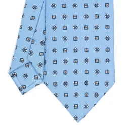 E.Marinella CRAVATTE|Cravatte In Seta Stampata|CRAVATTA SARTORIALE CLASSICA IN SETA AZZURRA Microfantasia fiore