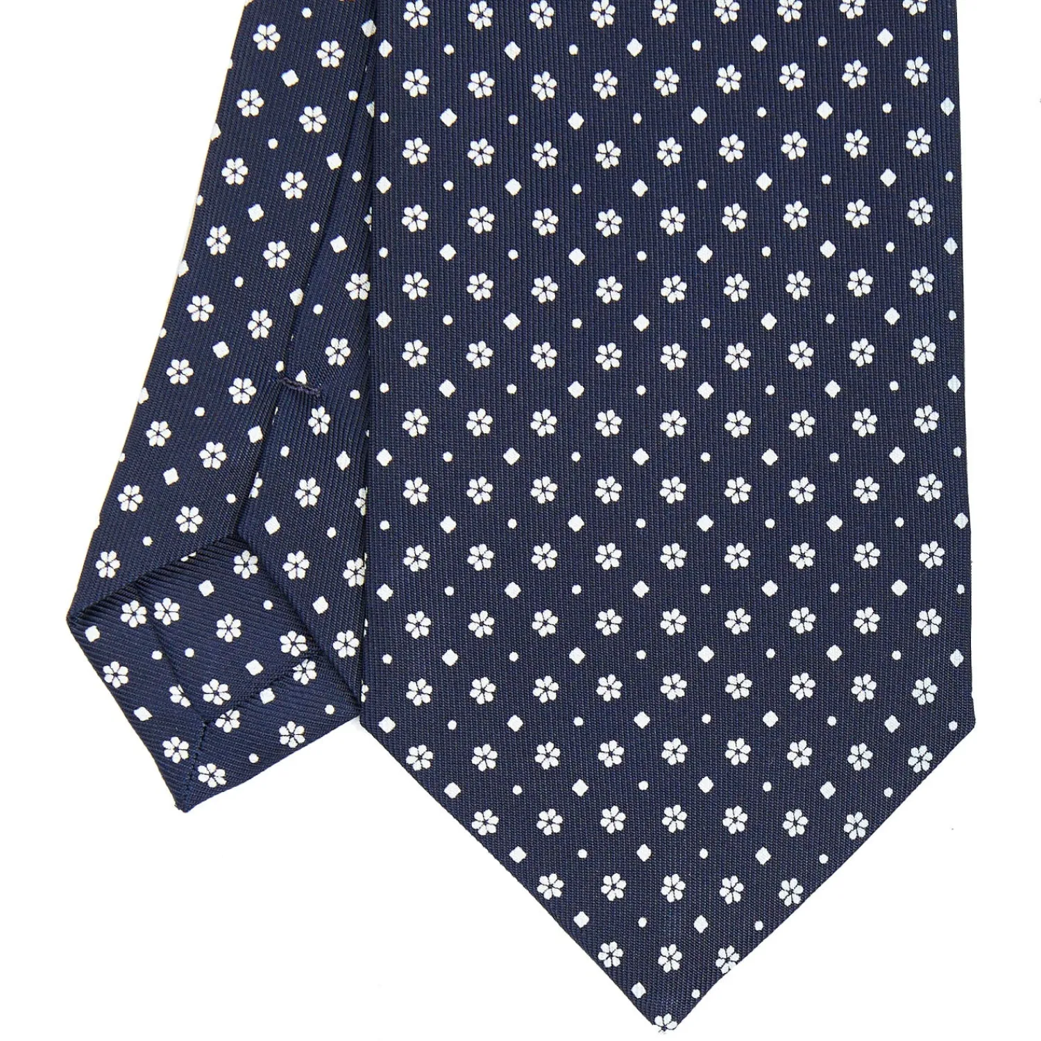 E.Marinella CRAVATTE|Cravatte In Seta Stampata|CRAVATTA SARTORIALE CLASSICA IN SETA BLU SCURO Microfantasia fiore