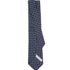 E.Marinella CRAVATTE|Cravatte In Seta Stampata|CRAVATTA SARTORIALE CLASSICA IN SETA BLU SCURO Microfantasia fiore