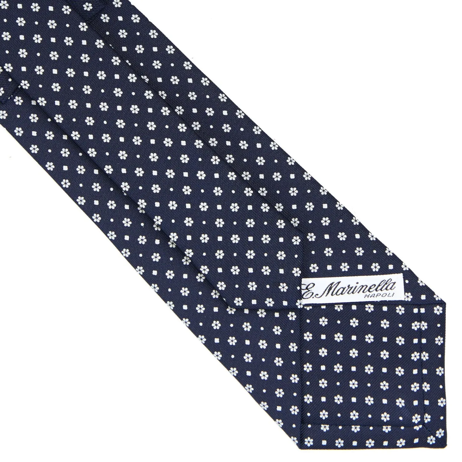 E.Marinella CRAVATTE|Cravatte In Seta Stampata|CRAVATTA SARTORIALE CLASSICA IN SETA BLU SCURO Microfantasia fiore