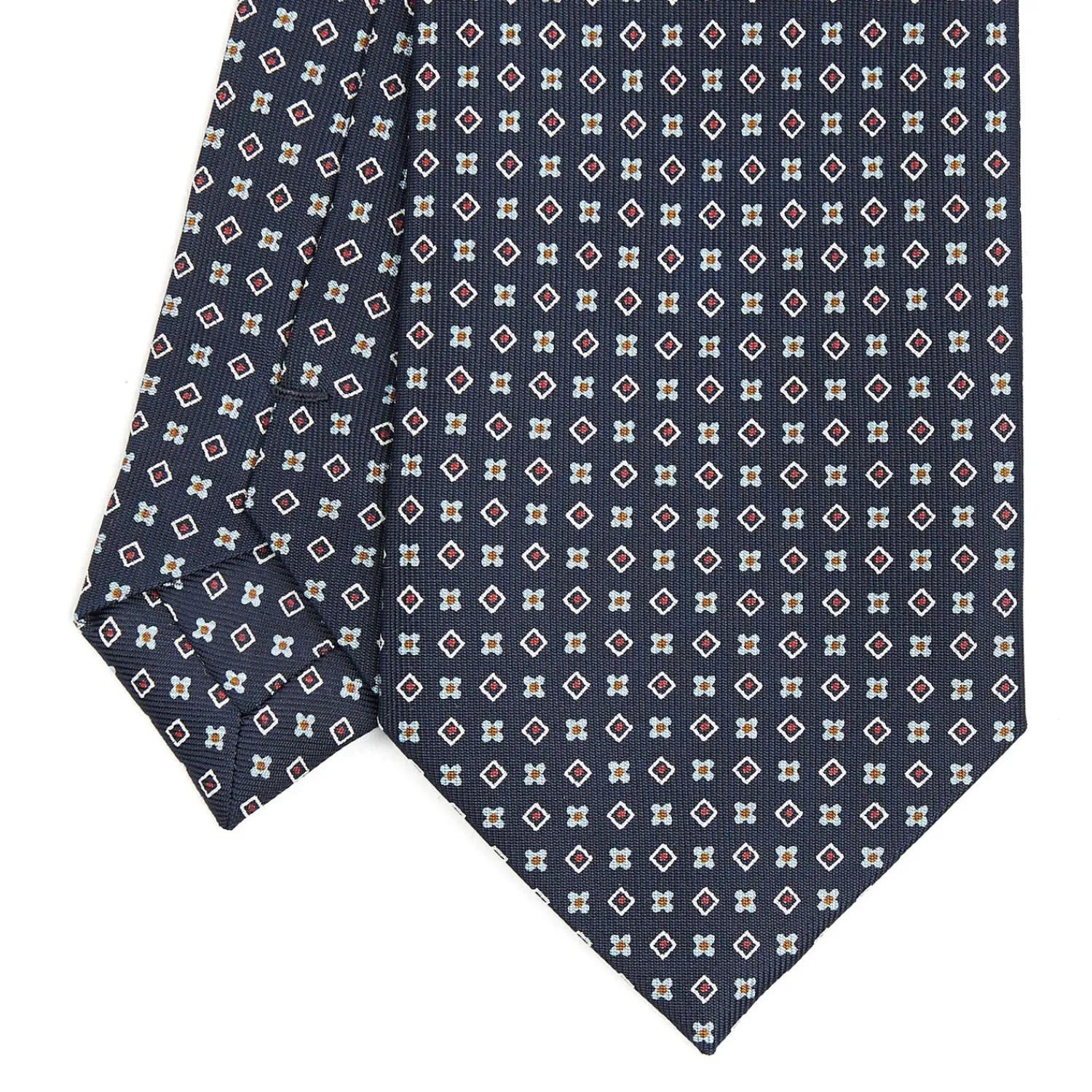 E.Marinella CRAVATTE|Cravatte In Seta Stampata|CRAVATTA SARTORIALE CLASSICA IN SETA BLU SCURO Microfantasia fiore