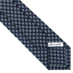 E.Marinella CRAVATTE|Cravatte In Seta Stampata|CRAVATTA SARTORIALE CLASSICA IN SETA BLU SCURO Microfantasia fiore