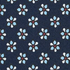 E.Marinella CRAVATTE|Cravatte In Seta Stampata|CRAVATTA SARTORIALE CLASSICA IN SETA BLU SCURO Microfantasia fiore