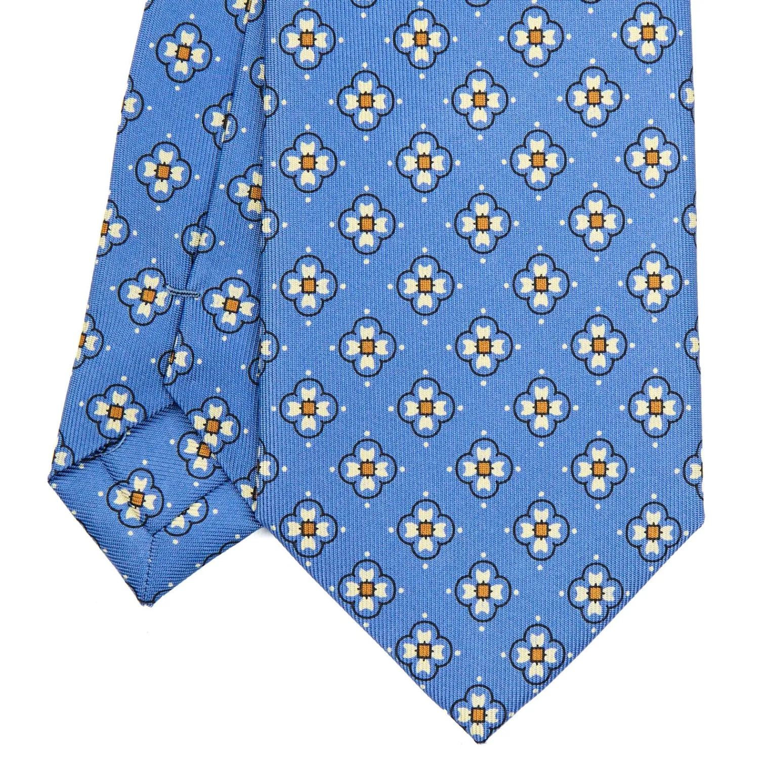 E.Marinella CRAVATTE|Cravatte In Seta Stampata|CRAVATTA SARTORIALE CLASSICA IN SETA AZZURRO POLVERE Microfantasia fiore