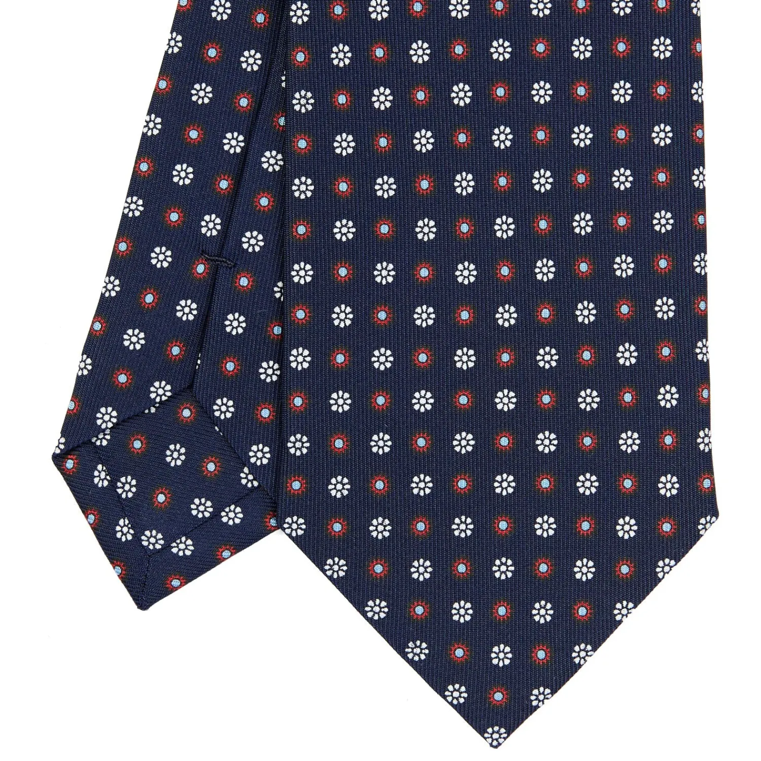 E.Marinella CRAVATTE|Cravatte In Seta Stampata|CRAVATTA SARTORIALE CLASSICA IN SETA BLU SCURO Microfantasia fiore