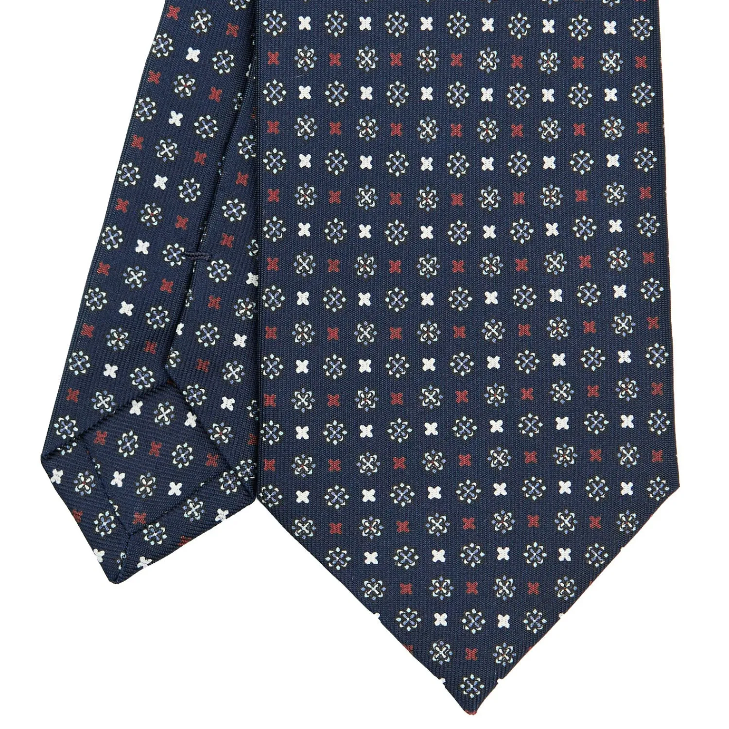 E.Marinella CRAVATTE|Cravatte In Seta Stampata|CRAVATTA SARTORIALE CLASSICA IN SETA BLU SCURO Microfantasia fiore