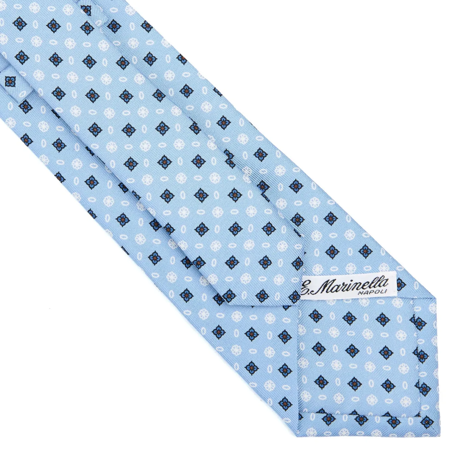 E.Marinella CRAVATTE|Cravatte In Seta Stampata|CRAVATTA SARTORIALE CLASSICA IN SETA AZZURRA Microfantasia fiore