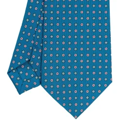 E.Marinella CRAVATTE|Cravatte In Seta Stampata|CRAVATTA SARTORIALE CLASSICA IN SETA BLU MEDIO Microfantasia fiore
