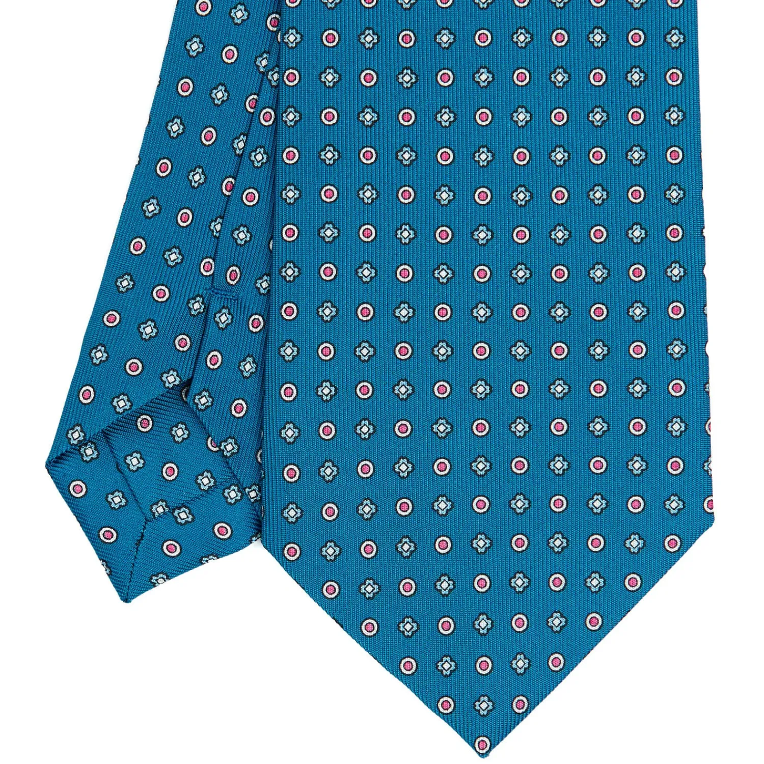E.Marinella CRAVATTE|Cravatte In Seta Stampata|CRAVATTA SARTORIALE CLASSICA IN SETA BLU MEDIO Microfantasia fiore