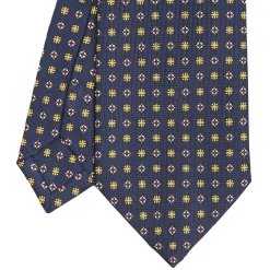 E.Marinella CRAVATTE|CRAVATTA SARTORIALE CLASSICA IN SETA BLU SCURO Microfantasia fiore