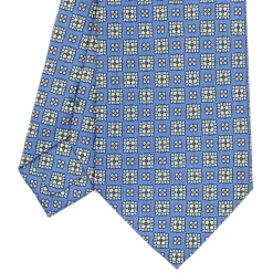 E.Marinella CRAVATTE|Cravatte In Seta Stampata|CRAVATTA SARTORIALE CLASSICA IN SETA AZZURRO POLVERE Microfantasia fiore