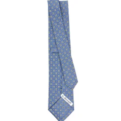 E.Marinella CRAVATTE|Cravatte In Seta Stampata|CRAVATTA SARTORIALE CLASSICA IN SETA AZZURRO POLVERE Microfantasia fiore