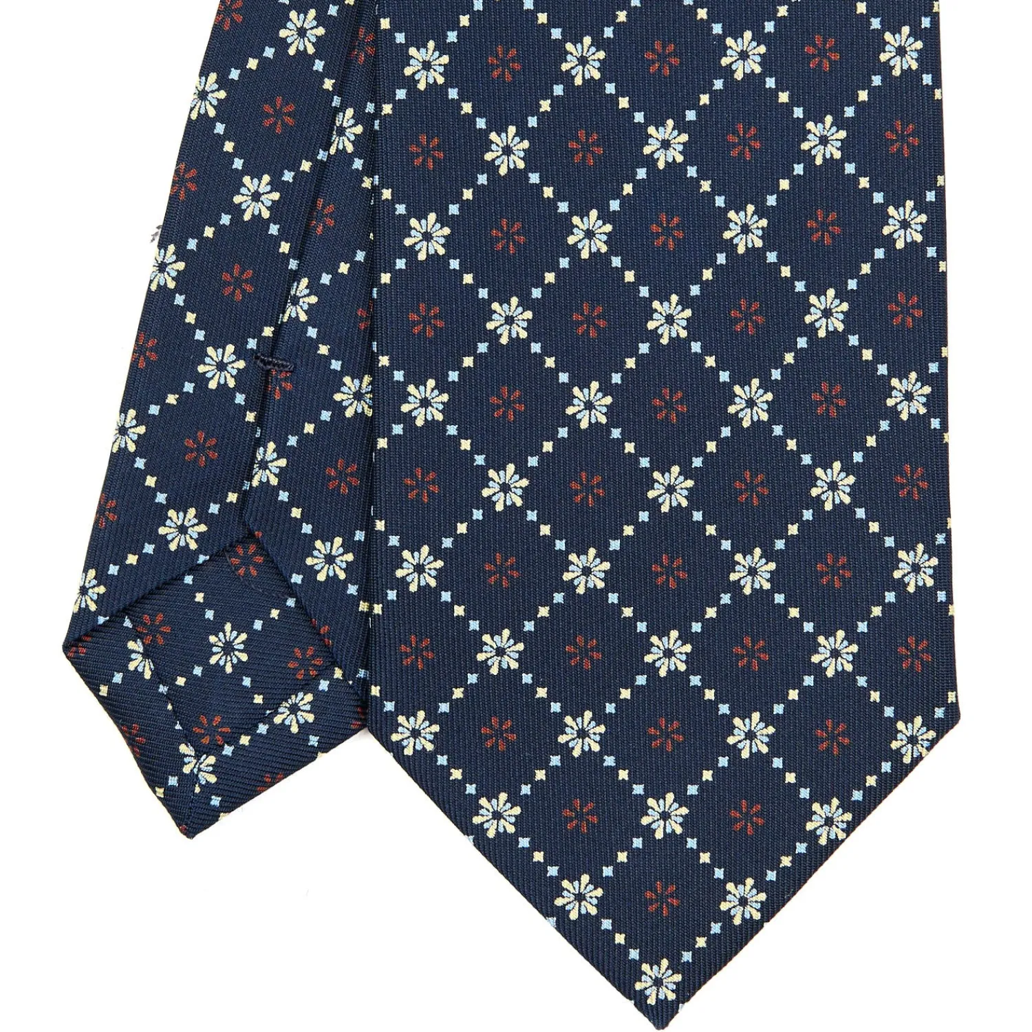 E.Marinella CRAVATTE|Cravatte In Seta Stampata|CRAVATTA SARTORIALE CLASSICA IN SETA BLU SCURO Microfantasia fiore