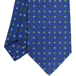 E.Marinella CRAVATTE|Cravatte In Seta Stampata|CRAVATTA SARTORIALE CLASSICA IN SETA BLU Microfantasia fiore