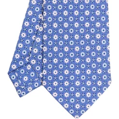 E.Marinella CRAVATTE|Cravatte In Seta Stampata|CRAVATTA SARTORIALE CLASSICA IN SETA AZZURRO POLVERE Microfantasia fiore
