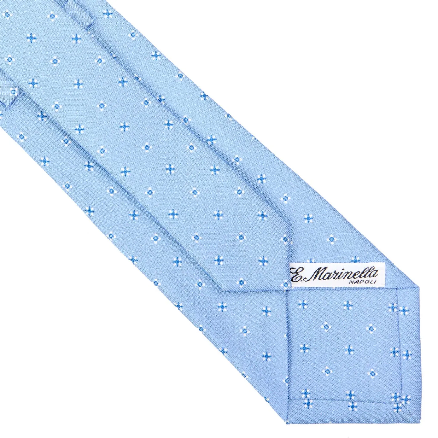 E.Marinella CRAVATTE|Cravatte In Seta Stampata|CRAVATTA SARTORIALE CLASSICA IN SETA AZZURRA Microfantasia fiore
