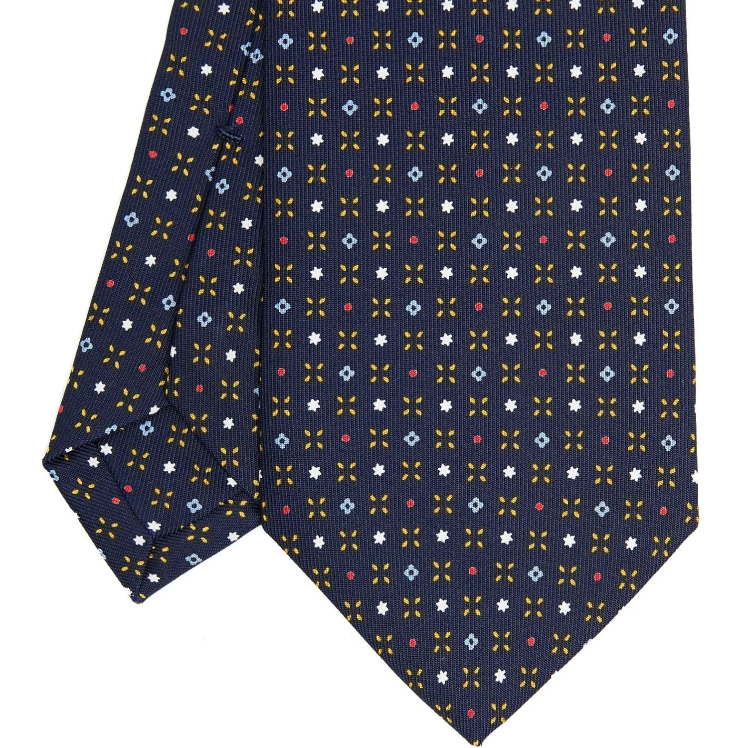 E.Marinella Cravatte In Seta Stampata|CRAVATTE|CRAVATTA SARTORIALE CLASSICA IN SETA BLU SCURO Microfantasia fiore