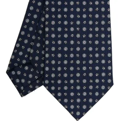 E.Marinella CRAVATTE|Cravatte In Seta Stampata|CRAVATTA SARTORIALE CLASSICA IN SETA BLU SCURO Microfantasia fiore