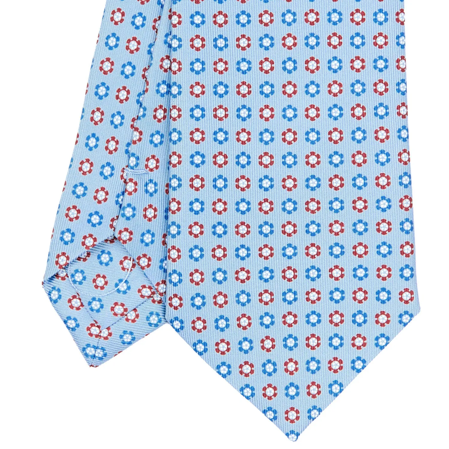 E.Marinella CRAVATTE|Cravatte In Seta Stampata|CRAVATTA SARTORIALE CLASSICA IN SETA AZZURRA Microfantasia fiore