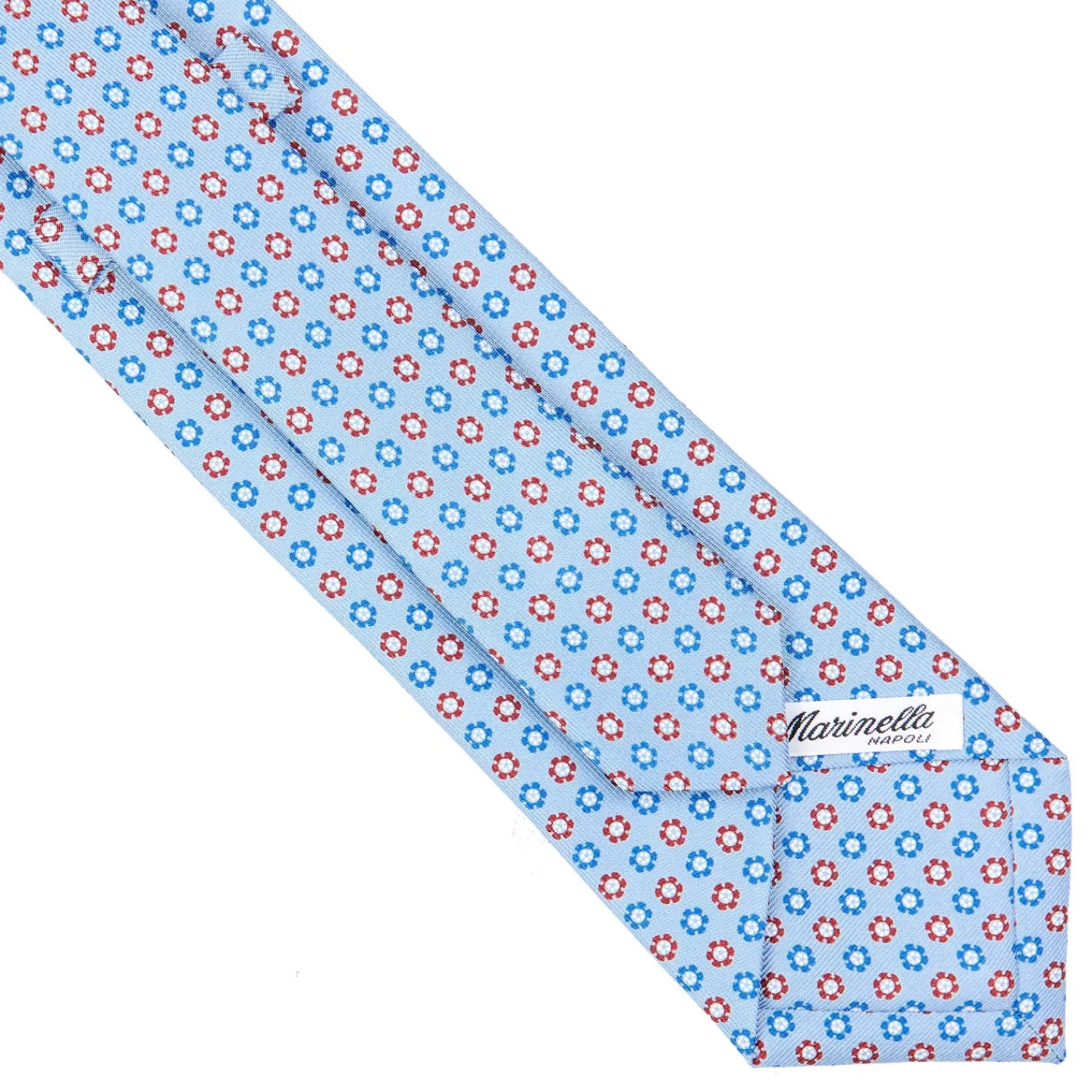 E.Marinella CRAVATTE|Cravatte In Seta Stampata|CRAVATTA SARTORIALE CLASSICA IN SETA AZZURRA Microfantasia fiore