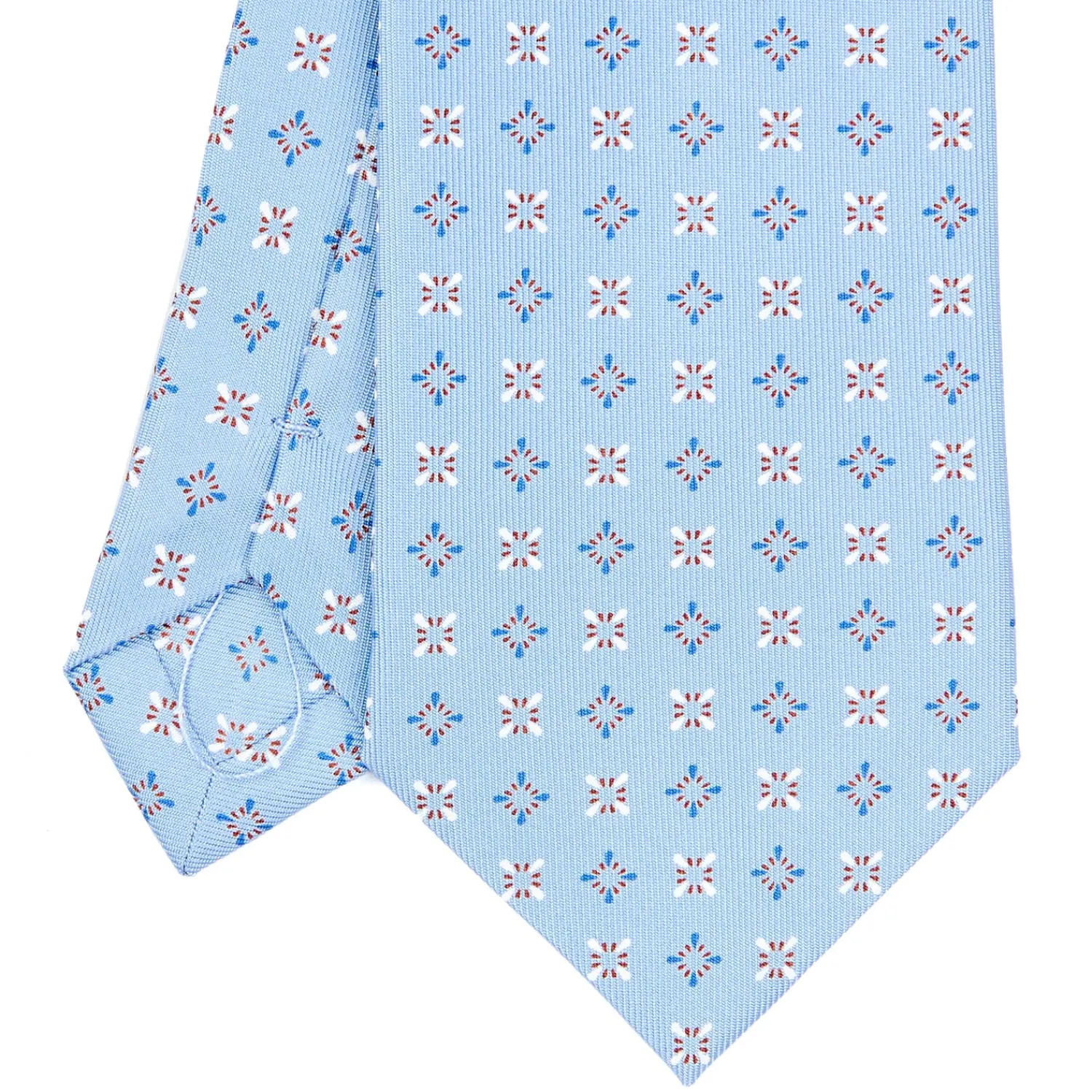 E.Marinella CRAVATTE|Cravatte In Seta Stampata|CRAVATTA SARTORIALE CLASSICA IN SETA AZZURRA Microfantasia fiore
