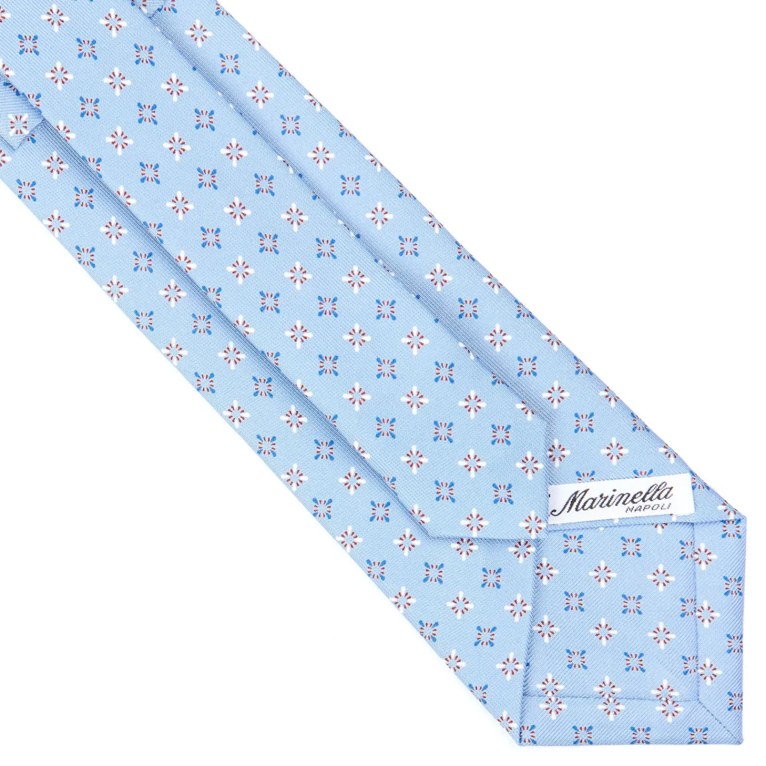 E.Marinella CRAVATTE|Cravatte In Seta Stampata|CRAVATTA SARTORIALE CLASSICA IN SETA AZZURRA Microfantasia fiore