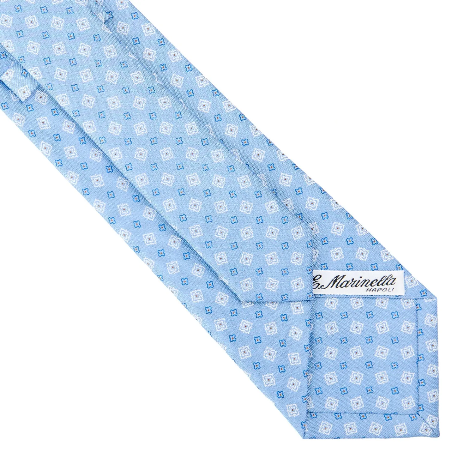 E.Marinella CRAVATTE|Cravatte In Seta Stampata|CRAVATTA SARTORIALE CLASSICA IN SETA AZZURRA Microfantasia fiore