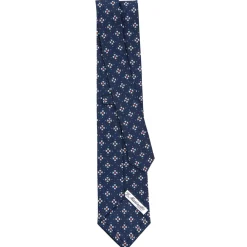 E.Marinella CRAVATTE|Cravatte In Seta Stampata|CRAVATTA SARTORIALE CLASSICA IN SETA BLU SCURO Microfantasia fiore