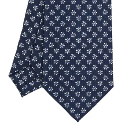 E.Marinella CRAVATTE|Cravatte In Seta Stampata|CRAVATTA SARTORIALE CLASSICA IN SETA BLU SCURO Microfantasia fiore