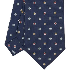E.Marinella CRAVATTE|Cravatte In Seta Stampata|CRAVATTA SARTORIALE CLASSICA IN SETA BLU SCURO Microfantasia fiore