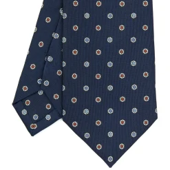 E.Marinella CRAVATTE|Cravatte In Seta Stampata|CRAVATTA SARTORIALE CLASSICA IN SETA BLU SCURO Microfantasia fiore