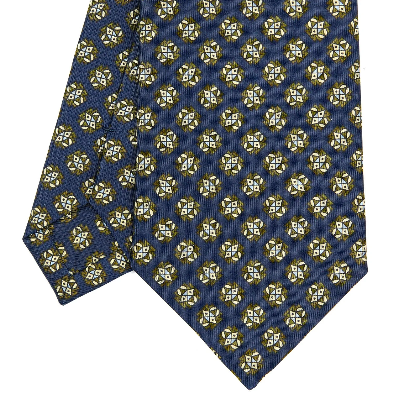 E.Marinella CRAVATTE|Cravatte In Seta Stampata|CRAVATTA SARTORIALE CLASSICA IN SETA BLU SCURO Microfantasia fiore