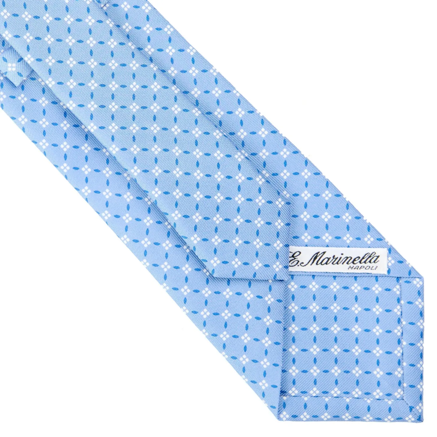 E.Marinella CRAVATTE|Cravatte In Seta Stampata|CRAVATTA SARTORIALE CLASSICA IN SETA AZZURRA Microfantasia fiore
