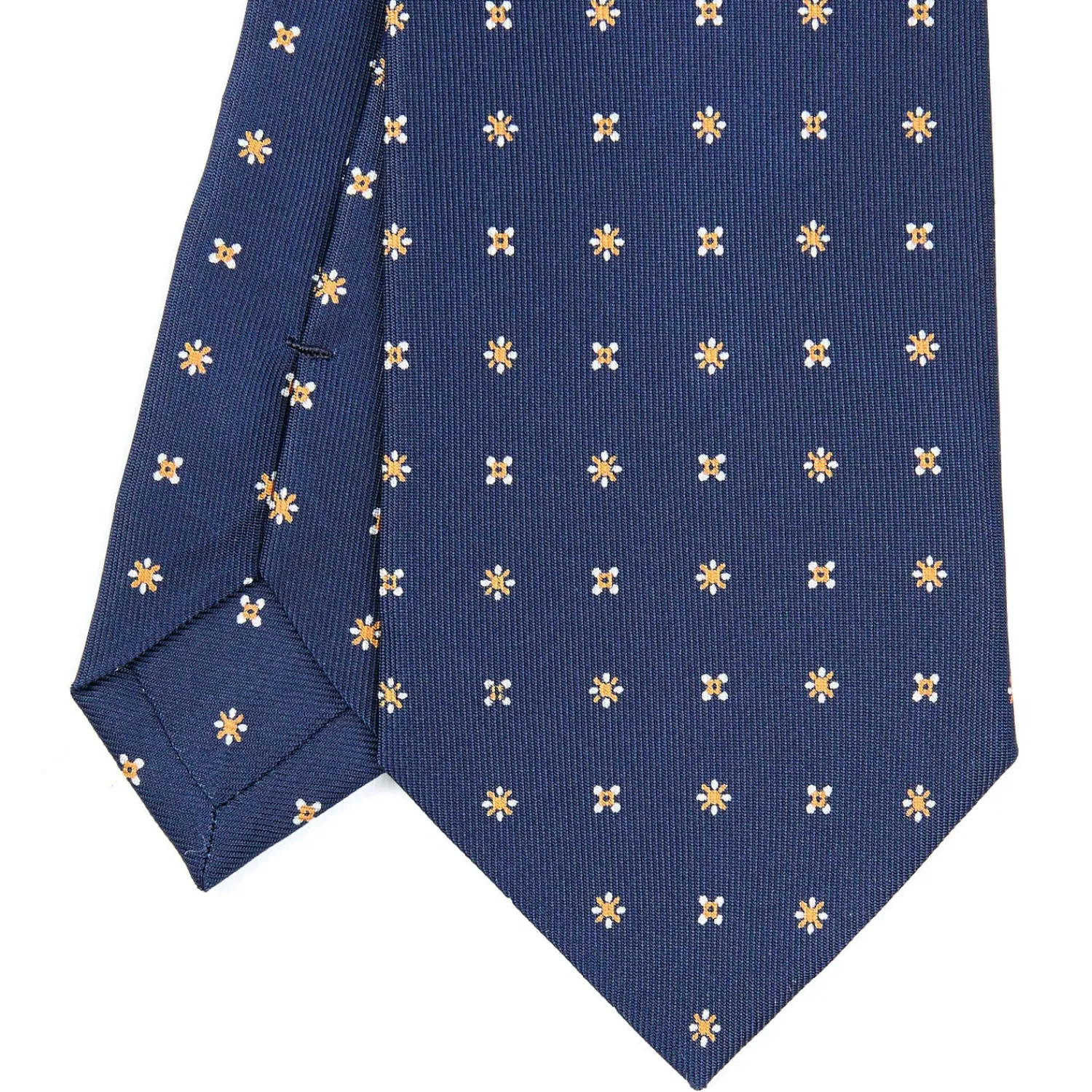 E.Marinella CRAVATTE|Cravatte In Seta Stampata|CRAVATTA SARTORIALE CLASSICA IN SETA BLU SCURO Microfantasia fiore
