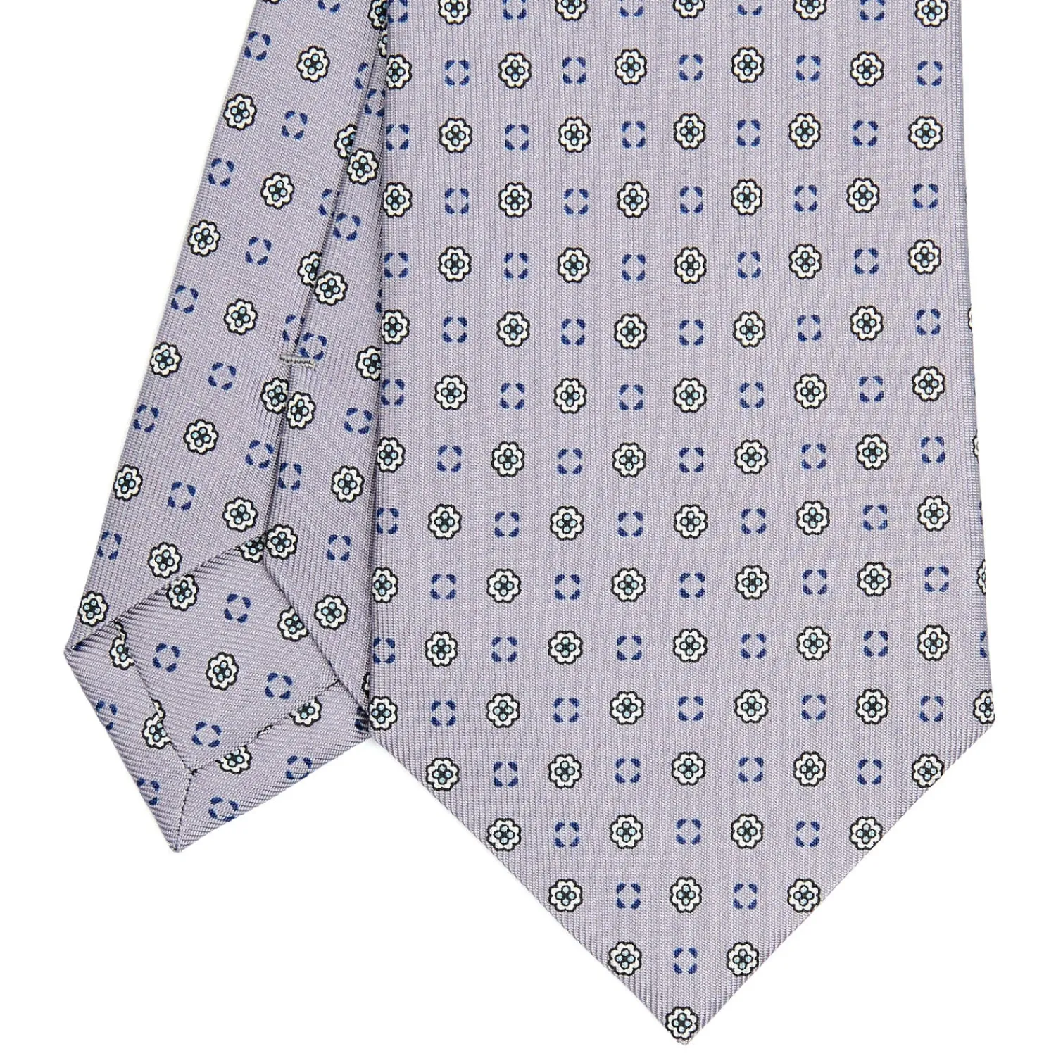 E.Marinella CRAVATTE|Cravatte In Seta Stampata|CRAVATTA SARTORIALE CLASSICA IN SETA GRIGIO CHIARO Microfantasia fiore
