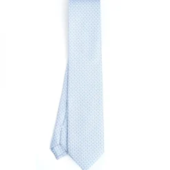 E.Marinella CRAVATTE|Cravatte In Seta Stampata|CRAVATTA SARTORIALE CLASSICA IN SETA AZZURRA Microfantasia m geometrica