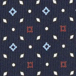 E.Marinella CRAVATTE|Cravatte In Seta Stampata|CRAVATTA SARTORIALE CLASSICA IN SETA BLU SCURO Microfantasia fiore