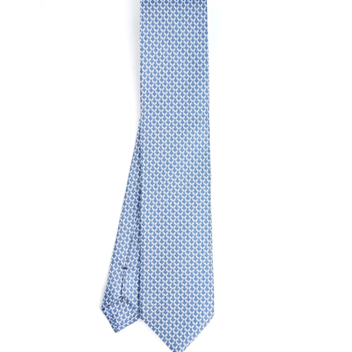 E.Marinella CRAVATTE|Cravatte In Seta Stampata|CRAVATTA SARTORIALE CLASSICA IN SETA BLU Microfantasia m geometrica
