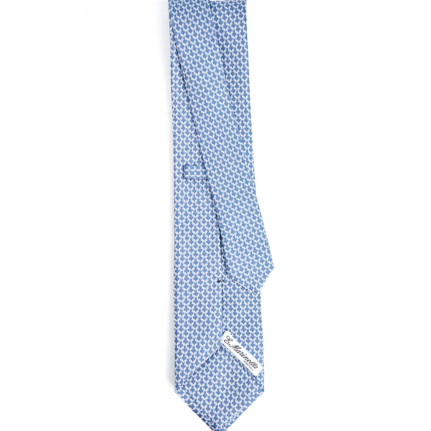E.Marinella CRAVATTE|Cravatte In Seta Stampata|CRAVATTA SARTORIALE CLASSICA IN SETA BLU Microfantasia m geometrica