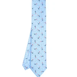 E.Marinella CRAVATTE|Cravatte In Seta Stampata|CRAVATTA SARTORIALE CLASSICA IN SETA AZZURRA Disegno natalizio