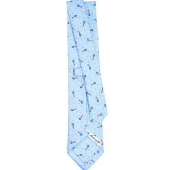 E.Marinella CRAVATTE|Cravatte In Seta Stampata|CRAVATTA SARTORIALE CLASSICA IN SETA AZZURRA Disegno natalizio