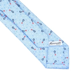 E.Marinella CRAVATTE|Cravatte In Seta Stampata|CRAVATTA SARTORIALE CLASSICA IN SETA AZZURRA Disegno natalizio