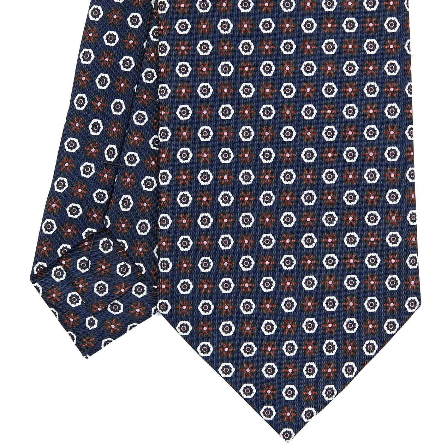 E.Marinella CRAVATTE|Cravatte In Seta Stampata|CRAVATTA SARTORIALE CLASSICA IN SETA BLU SCURO Microfantasia fiore