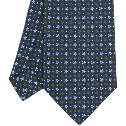 E.Marinella CRAVATTE|Cravatte In Seta Stampata|CRAVATTA SARTORIALE CLASSICA IN SETA BLU SCURO Microfantasia fiore