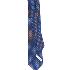 E.Marinella CRAVATTE|Cravatte In Seta Stampata|CRAVATTA SARTORIALE CLASSICA IN SETA BLU Microfantasia fiore