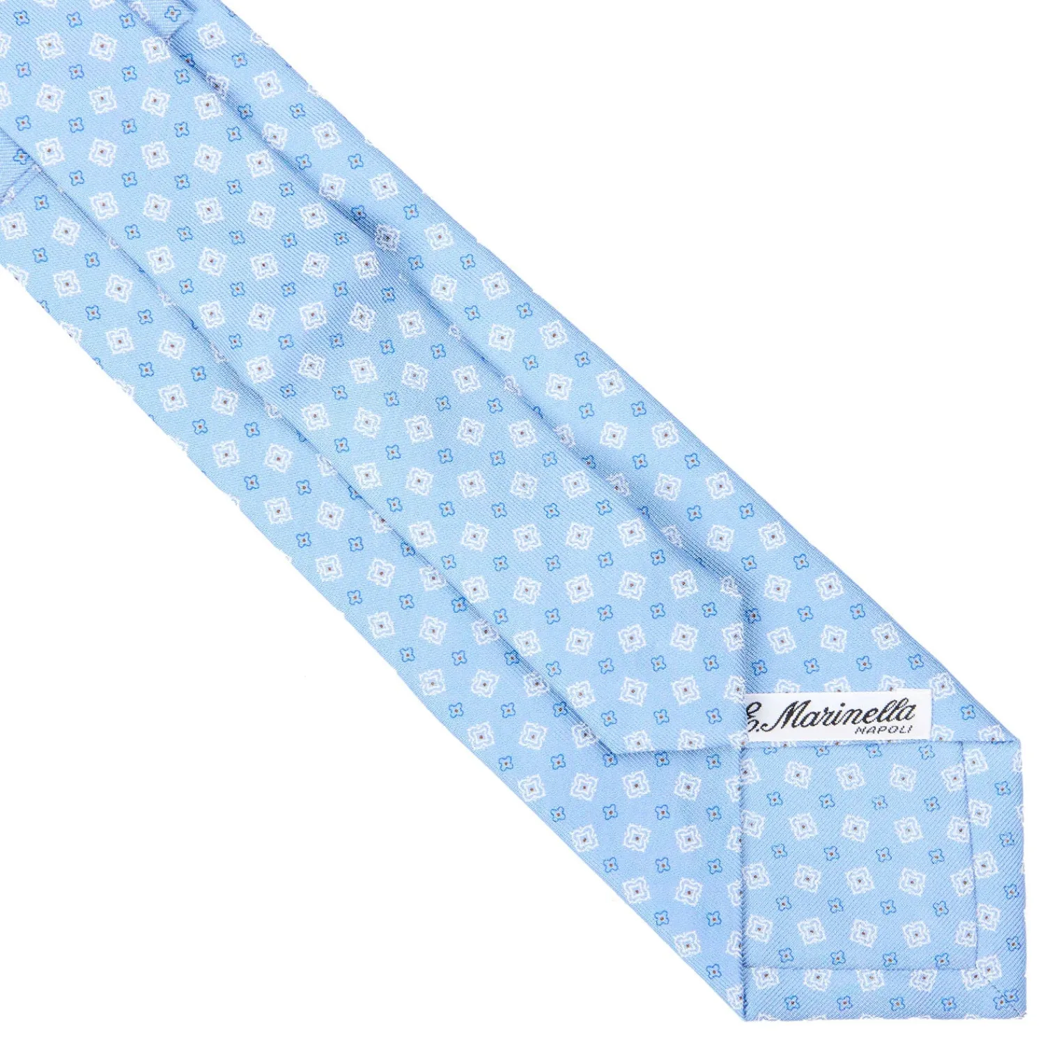 E.Marinella CRAVATTE|Cravatte Extra Long|CRAVATTA SARTORIALE EXTRA LONG IN SETA AZZURRA Microfantasia fiore
