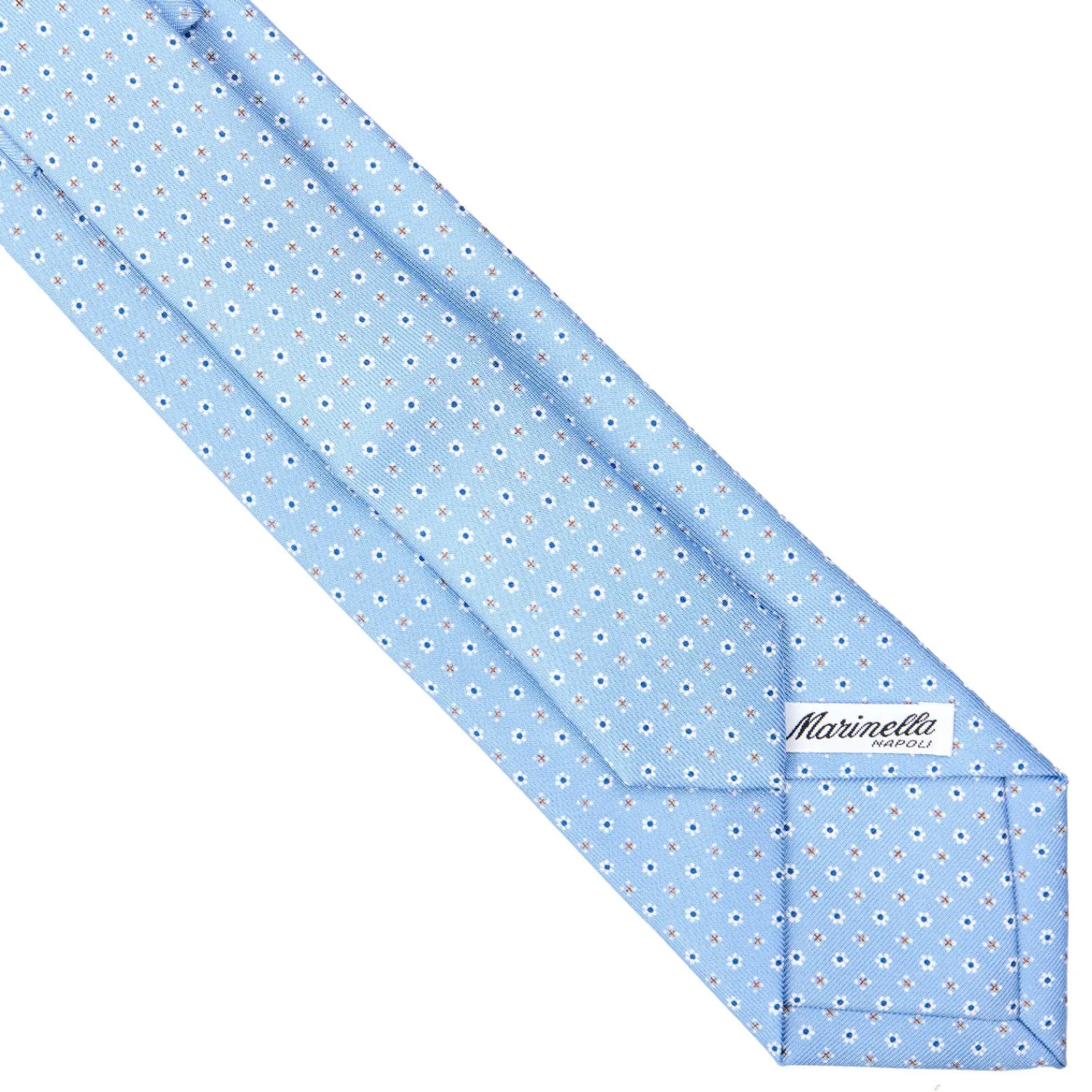 E.Marinella CRAVATTE|Cravatte Extra Long|CRAVATTA SARTORIALE EXTRA LONG IN SETA AZZURRA Microfantasia fiore