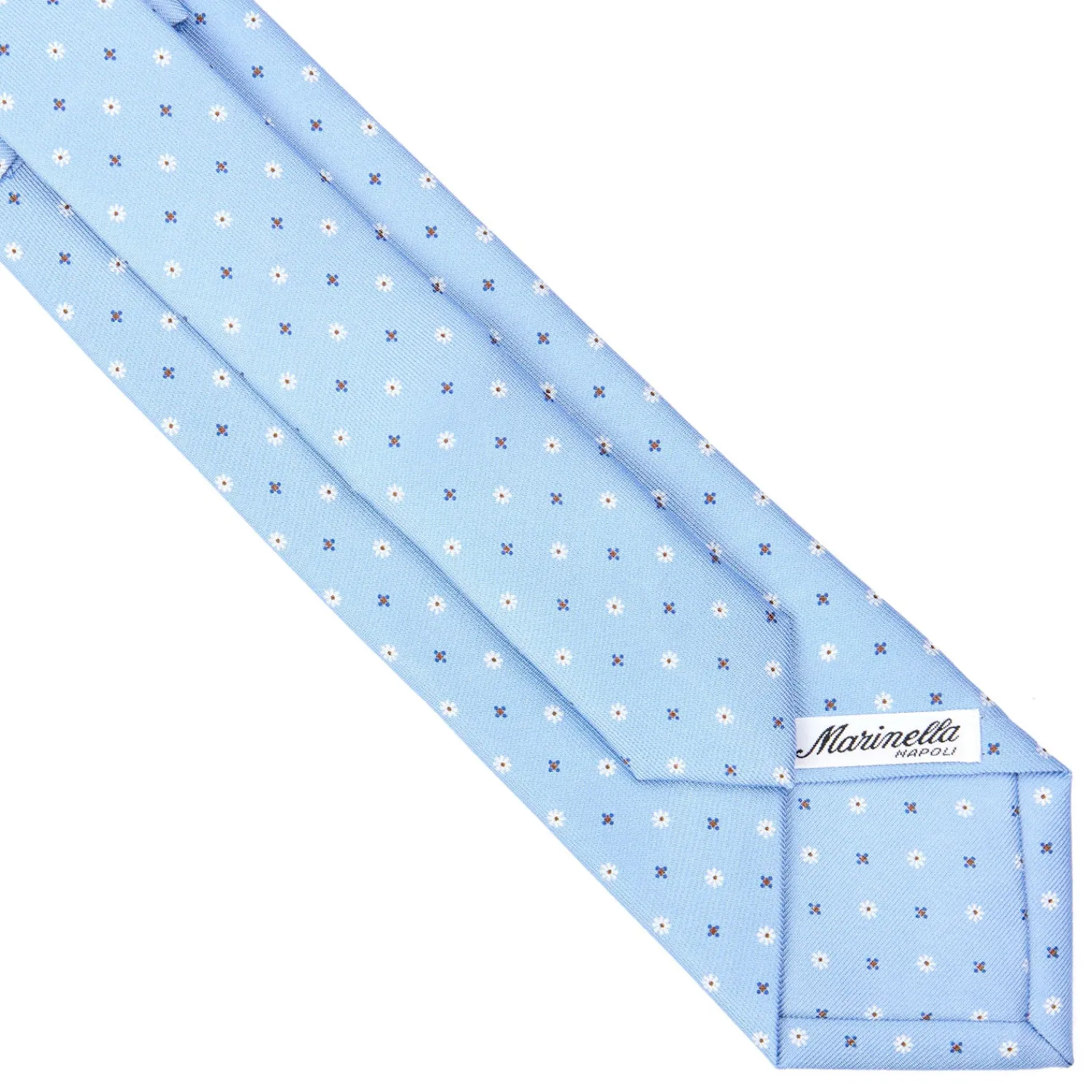 E.Marinella CRAVATTE|Cravatte Extra Long|CRAVATTA SARTORIALE EXTRA LONG IN SETA AZZURRA Microfantasia fiore