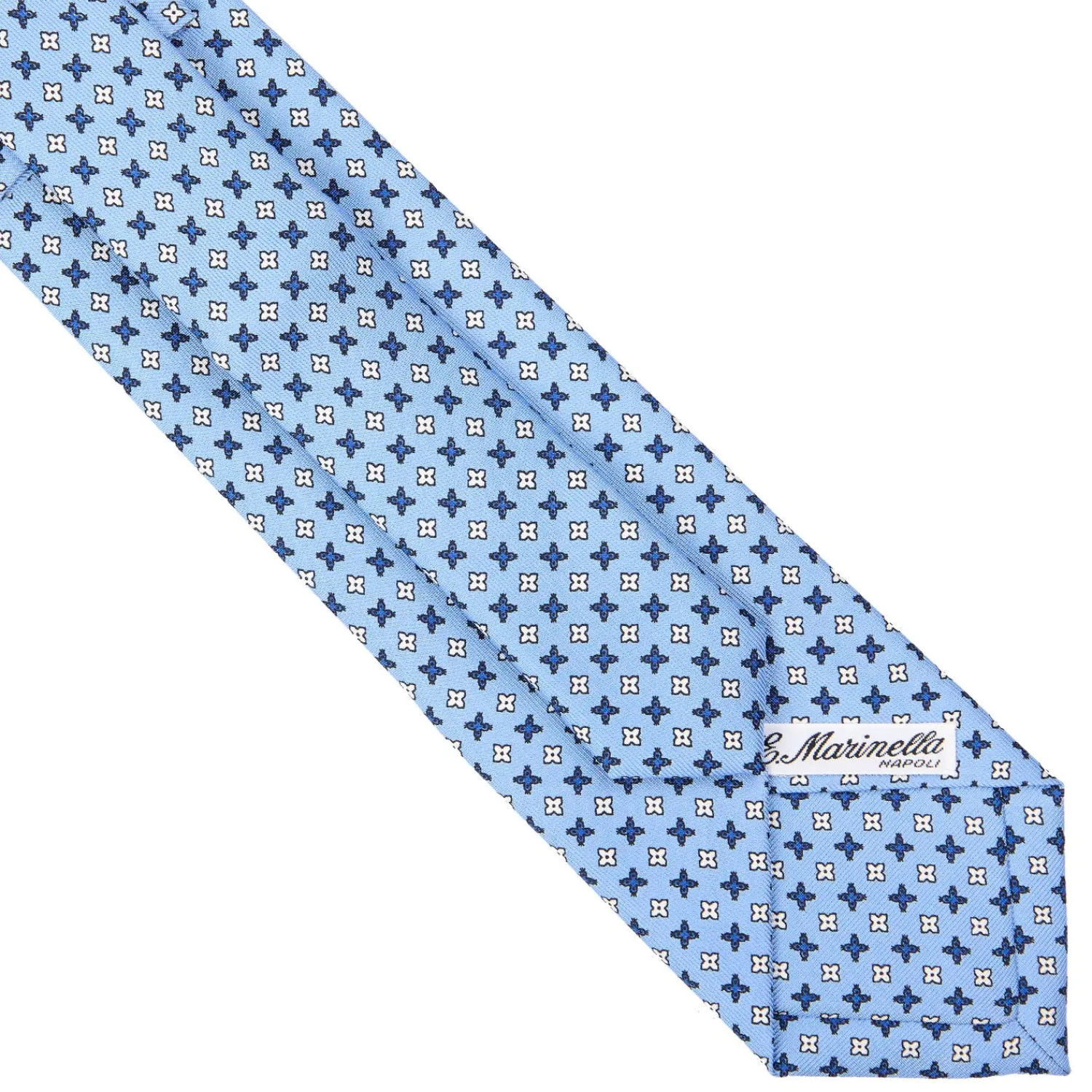 E.Marinella CRAVATTE|Cravatte Extra Long|CRAVATTA SARTORIALE EXTRA LONG IN SETA AZZURRA Microfantasia fiore