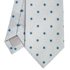 E.Marinella CRAVATTE|Cravatte In Lino E Cotone|CRAVATTA SARTORIALE IN COTONE E SETA GRIGIO CHIARO Macrofantasia fiore